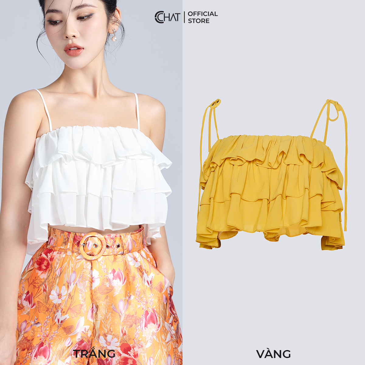 Áo 2 Dây Kiểu Bèo 3 Tầng Chất Voan Cao Cấp Phong Cách Trẻ Trung Thanh Lịch 12AAV2003ST