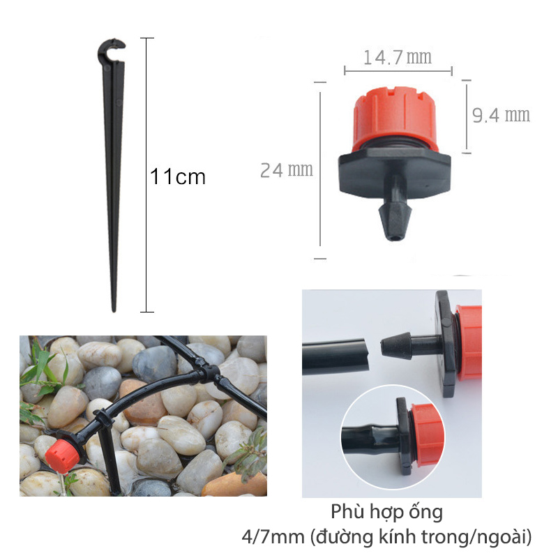Bộ 15 đầu tưới cây nhỏ giọt kèm 10m ống PVC 4/7mm và phụ kiện đấu nối rất tiện dụng