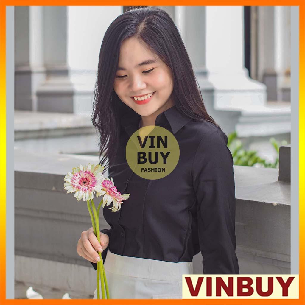 Áo sơ mi đen nữ tay dài phong cách công sở chất vải mềm mịn thấm mồ hôi tốt vải cotton lụa không nhăn