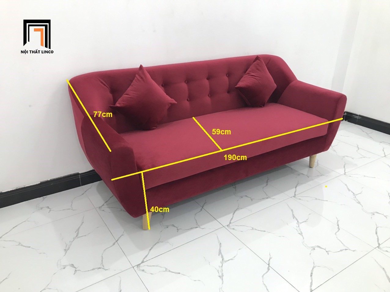 Ghế sofa băng NL đỏ đô vải nhung nhiều kích cỡ