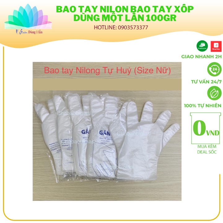 Bao tay nilon, bao tay xốp dùng một lần 100gr - E Green Dùng 1 Lần