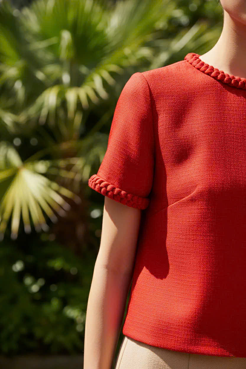 Áo Croptop Cổ Tròn Tếch Sam Tweed Đỏ Top213 thời trang thiết kế Hity