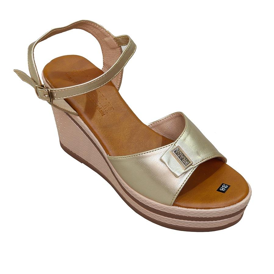 Giày Sandal Nữ Đế Xuồng TiTi ĐÔ Da Bò Thật Cao Cấp 9cm DNU2142a