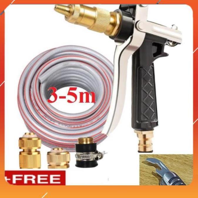 ️Evoucher Bộ dây vòi xịt nước rửa xe, tưới cây ,tăng áp 3 lần,loại 3m,5m 206236 đầu đồng,cút đồng,nối đồng+ mở chai