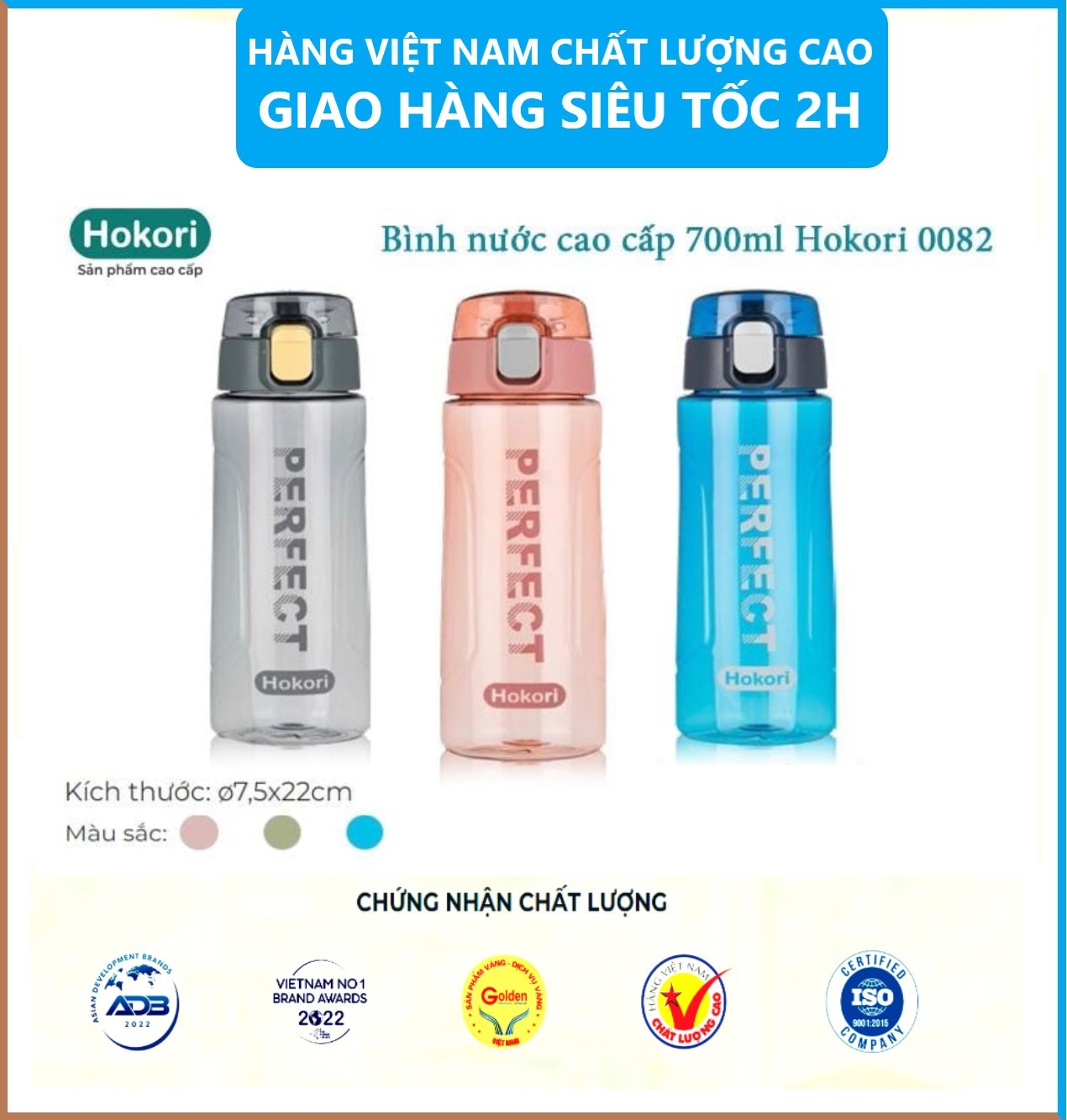 Bình nước thể thao - Bình nước chịu nhiệt 700ml Hokori Việt Nhật. Không mùi ,kháng khuẩn, không chứa BPA an toàn tuyệt đối cho sức khỏe tặng kèm hình dán sticker- Hàng chính hãng