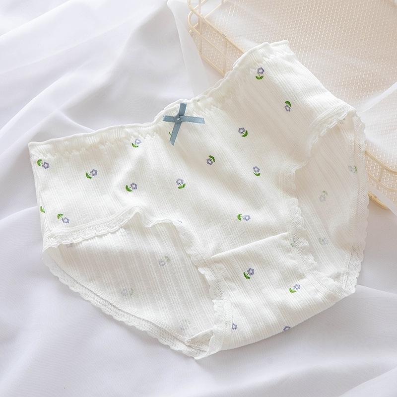 Quần lót nữ cotton gân tăm cao cấp hoa nhí xanh năm cánh 2829