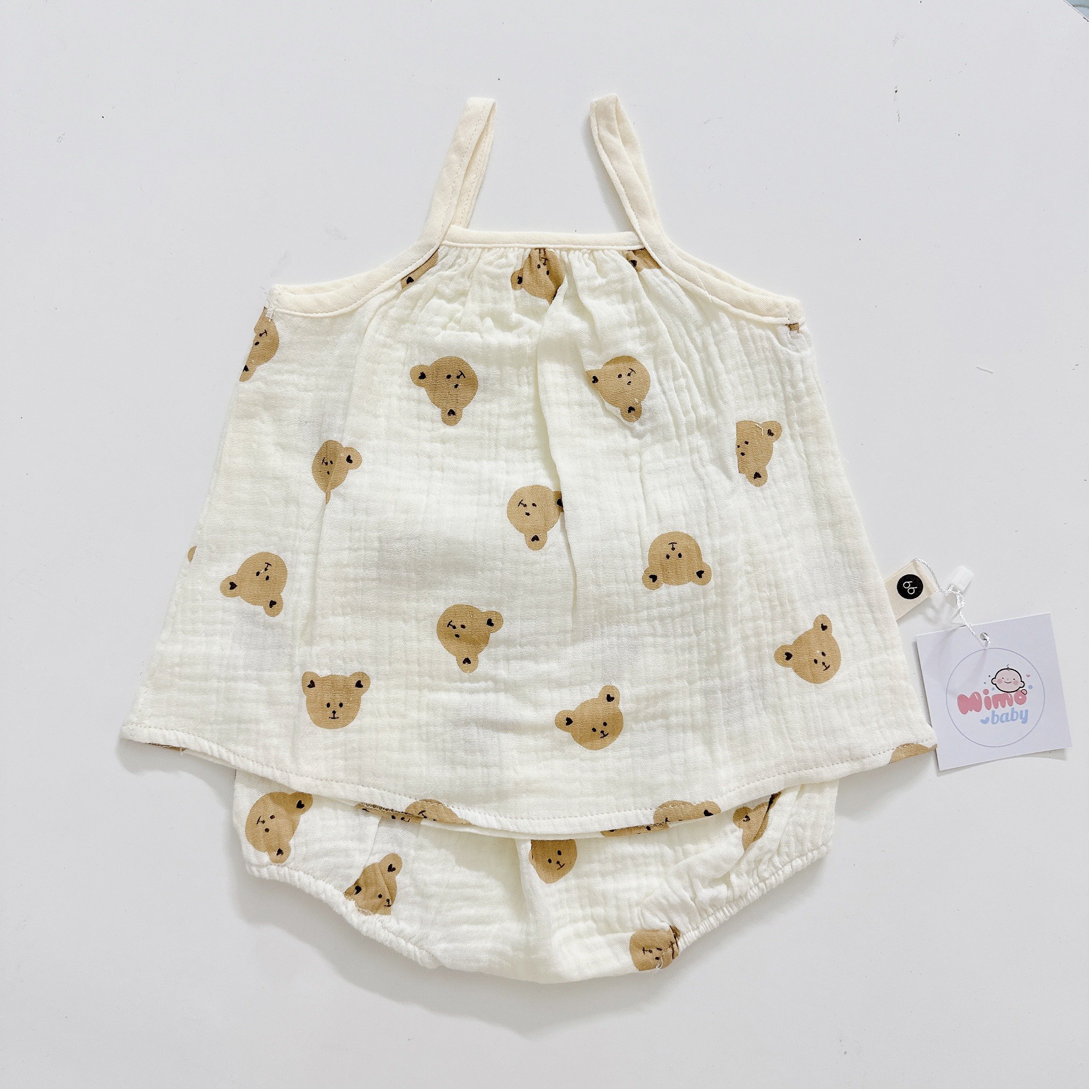 Bộ xô muslin 2 dây đáng yêu Mimo Baby cho bé QA25