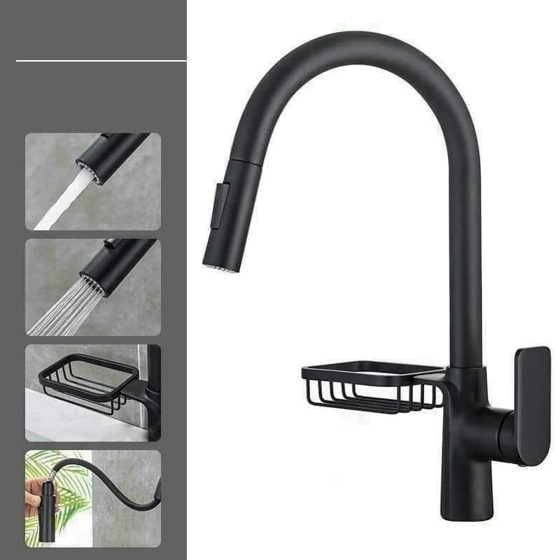 Vòi rửa chén nóng lạnh dây rút / vòi rửa chén nóng lạnh bằng đồng màu đen