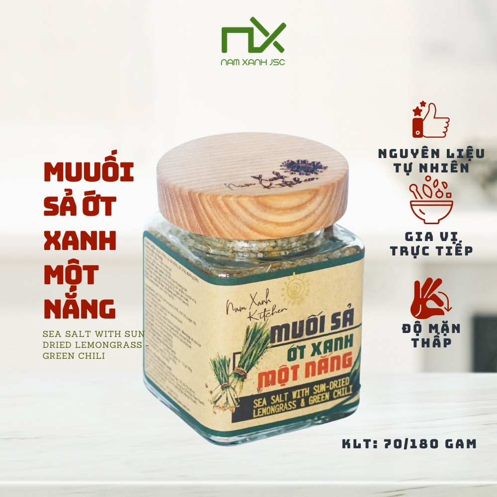 Muối Sả Ớt Xanh Một Nắng 90g (200g)/ Sea Salt With Sun And Dried Lemongas &amp; geen Chili 90g (200g)