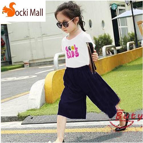 Bộ quần áo lửng cotton mát mẻ cho bé gái, kiểu quần ống rộng thời trang (Trắng) - Quần áo trẻ em - SockiMall