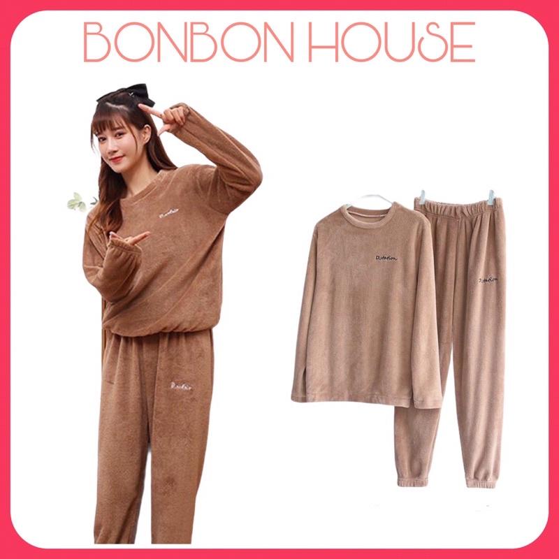 Bộ Nỉ Bông Bo Gấu Unisex Mặc Nhà Siêu Ấm