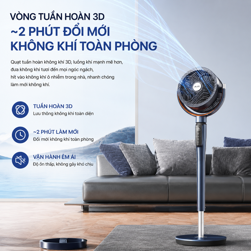 Quạt tuần hoàn không khí 3D động cơ biến tần DC chuyên nghiệp thương hiệu Hà Lan cao cấp Philips ACR3246CFV Serial 3000 - Hàng nhập khẩu