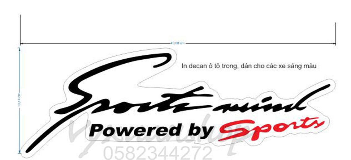 Decal dán nắp capo xe ô tô chữ ký Sport mind, decan trang trí xe hơi, sticker Sport mind các đời xe,màu xe
