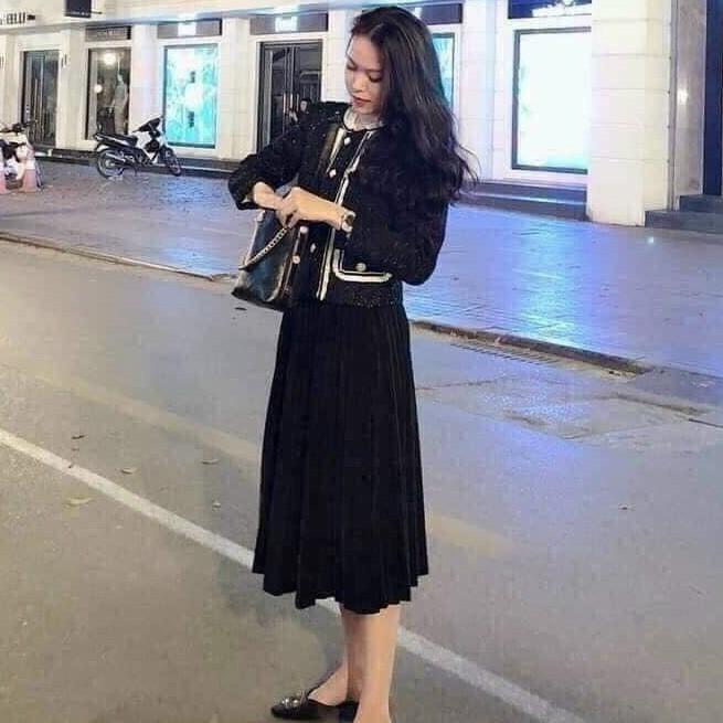 Chân váy dập ly dáng dài cạp chun siêu hot hit