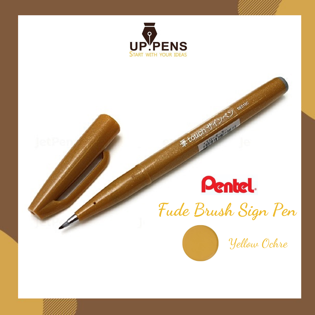 Bút lông viết chữ calligraphy Pentel Fude Touch Brush Sign Pen - Màu vàng đất (Yellow Ochre)