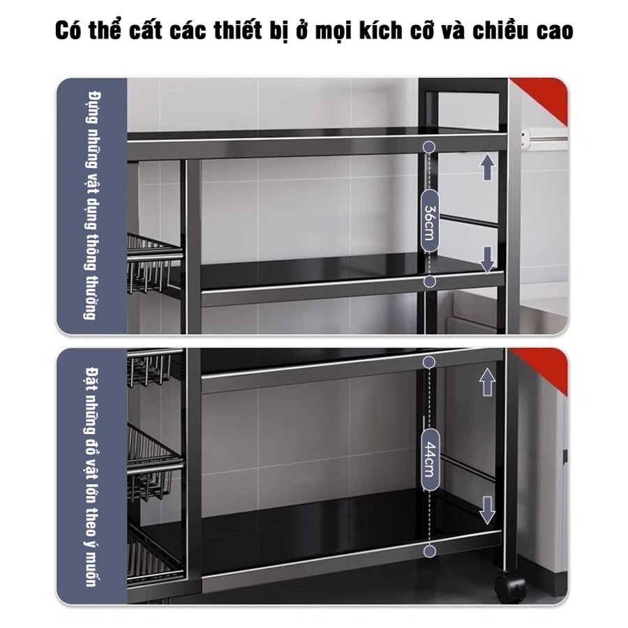 Kệ Đa Năng Để Lò Vi Sóng VANDO Thép DUPLEX Cao Cấp Chịu Lực 250Kg Có Ngăn Lưới
