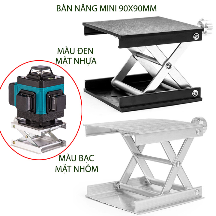 Bàn nâng mini dùng tay vặn, loại 90x90mm, mặt và đáy bằng nhựa hoặc nhôm tùy chọn