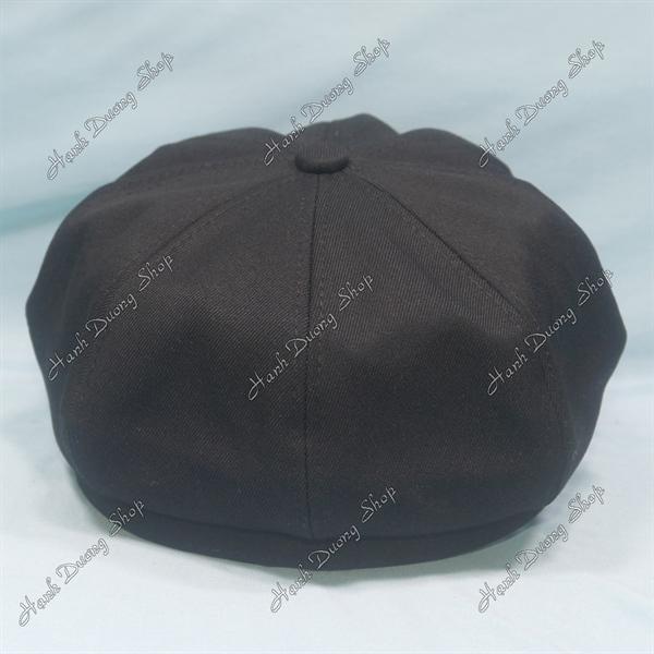 Nón mỏ vịt nữ gắn mặt sắt nơ phía trước, nón beret nữ hàng quảng châu phong cách cổ điển, nón nồi nữ, nón bí ngô, nón beret họa sĩ hàng quảng châu vòng đầu 57-58cm có 2 dây rút giảm size đầu - Đen