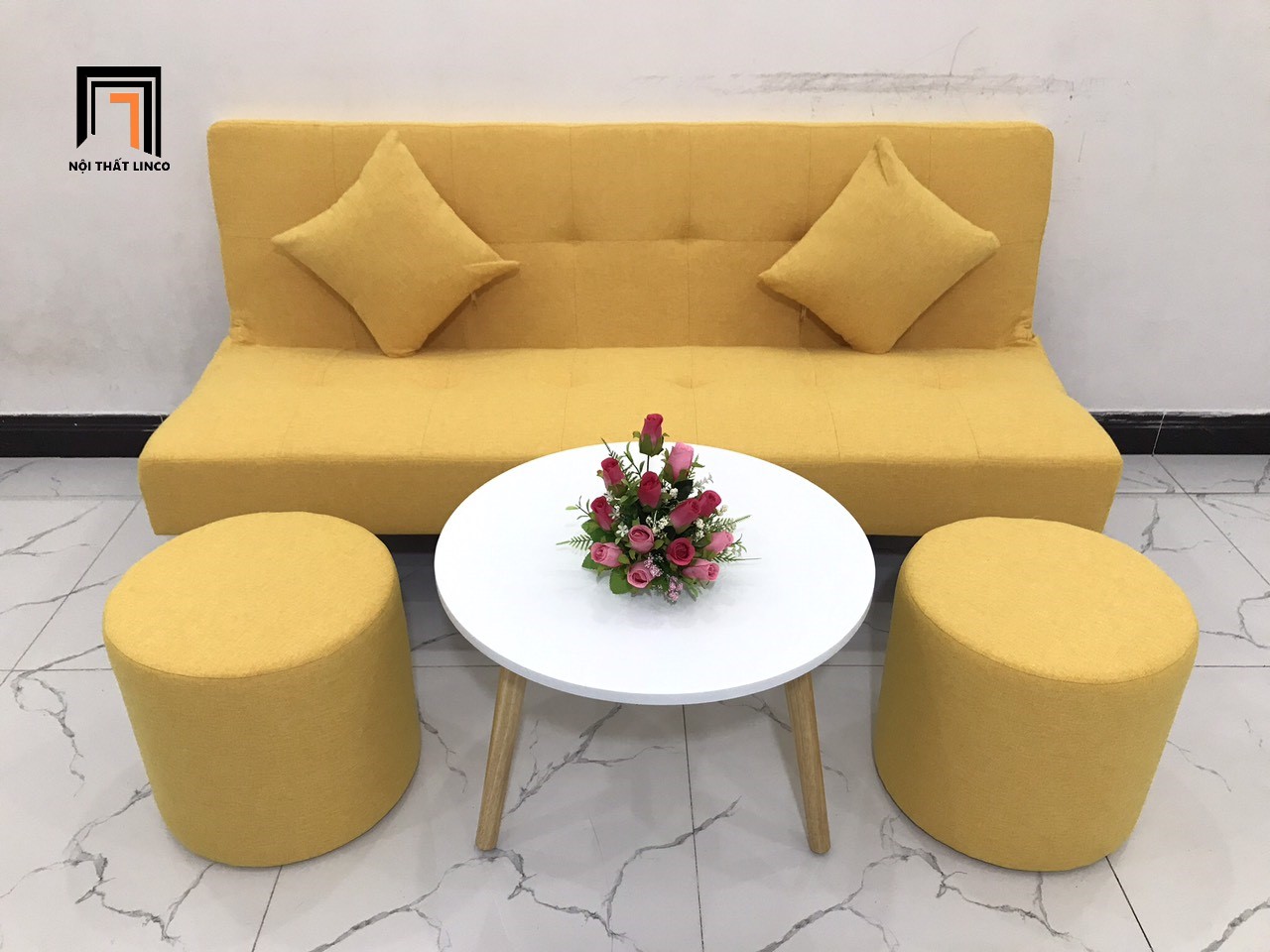 Bộ ghế sofa giường màu vàng nhiều kích cỡ