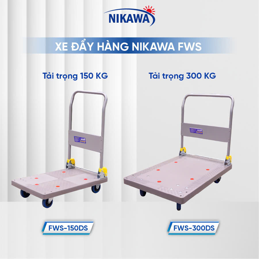 Xe Đẩy Hàng Nikawa FWS-150DS/300DS tải trọng 150-300kg sàn nhựa bánh xe cao su cao cấp. bảo hành 18 tháng - Xám