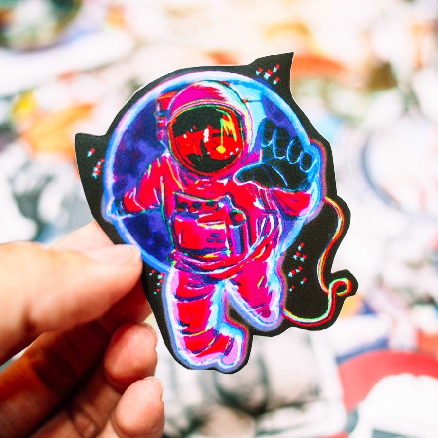 Hộp 100 Sticker Astronaut Phi hành gia vũ trụ dán Laptop, Vali, Mũ bảo hiểm, Điện thoại, Xe máy, hình dán chủ đề Phi hành gia