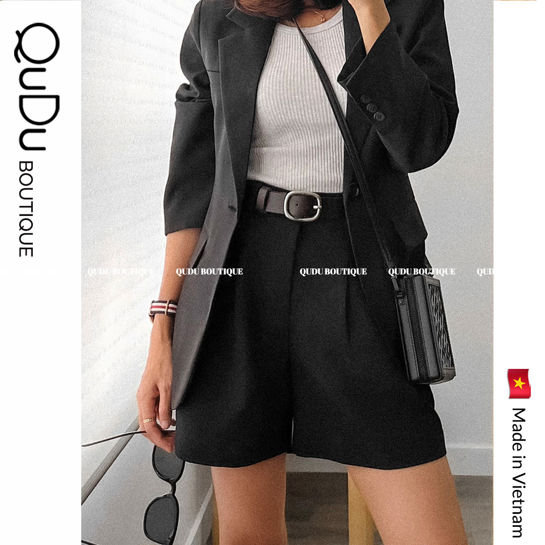 Quần Sooc Đùi Qudu Vải Cạp Cao Nữ, Quần Đùi Nữ Màu Trắng Đen Lưng Cao Ống Vừa Không Kén Dáng Mùa Hè 2022 Che Khuyết Điểm Có Big Size