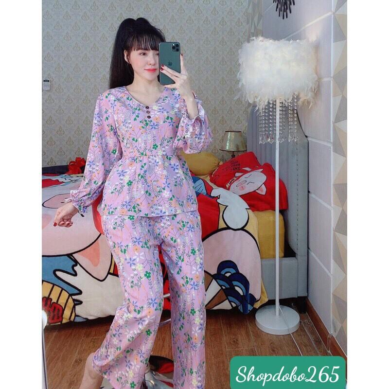 Set đồ nữ,đồ bộ nữ,đồ ngủ mặc nhà vải lụa hoa nhí quần ống rộng thời trang.