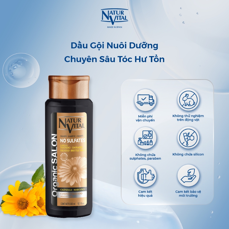 Dầu Gội NaturVital No Sulfates Delicate Care Nuôi Dưỡng Chuyên Sâu Tóc Hư Tổn & Nhuộm Luôn Bóng Mượt, Giảm Thiểu Xơ Rối