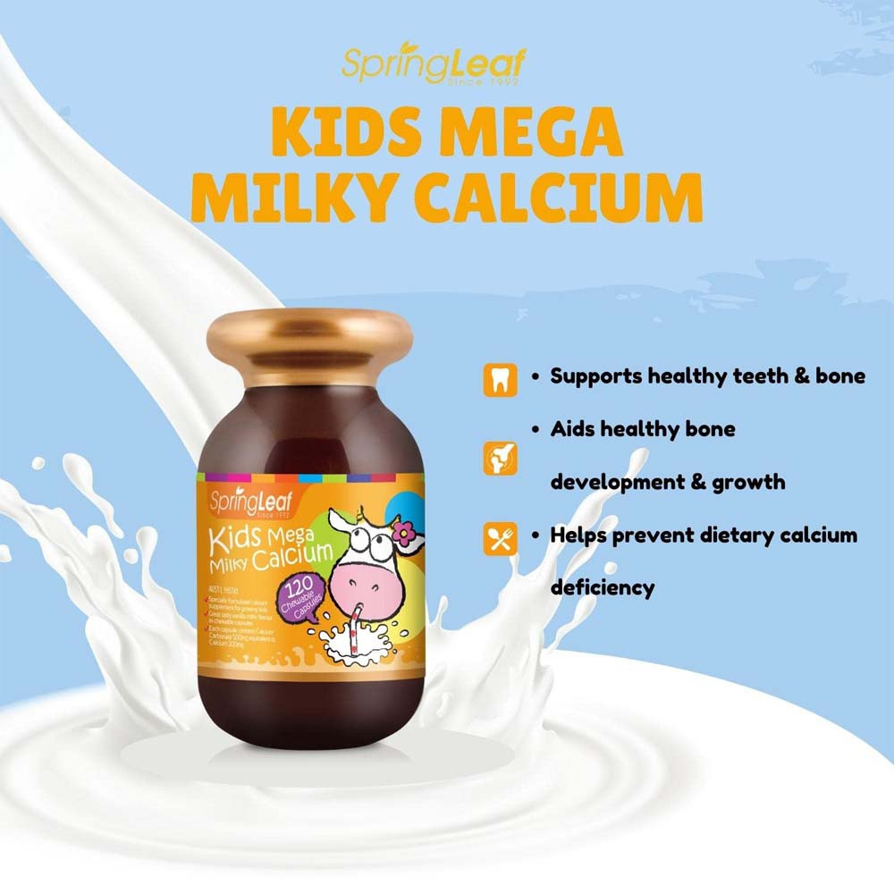 Canxi Sữa phát triển xương, răng và chiều cao của bé SpringLeaf Kids Milk Calcium 120 viên nhai