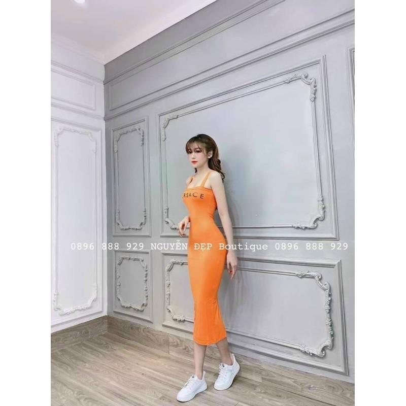 Đầm body dài qua gối 2 dây bản to chất thun borip cao cấp