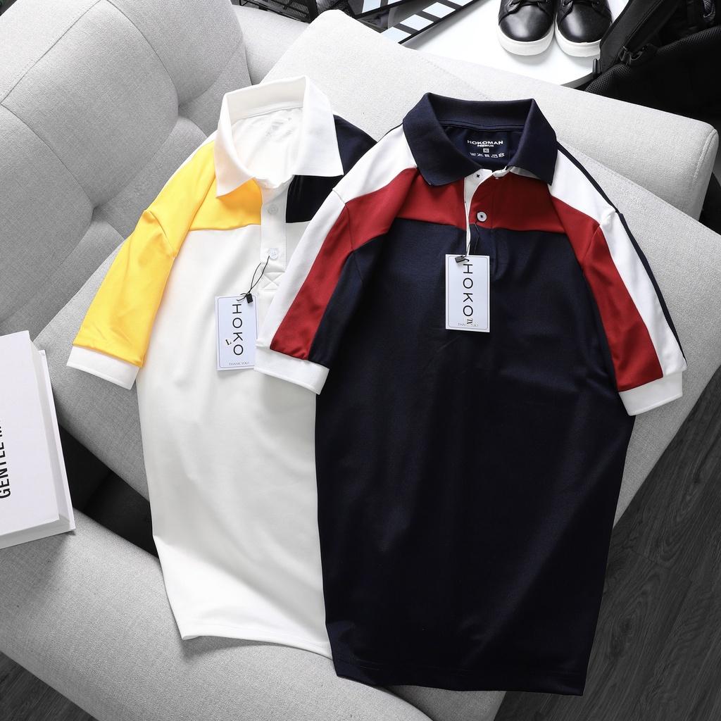 Áo polo nam thời trang FASHION EKING CLOTHING x HOKO thiết kế trắng đen phối viền - chất liệu Poli Cá Sấu Xịn Sò