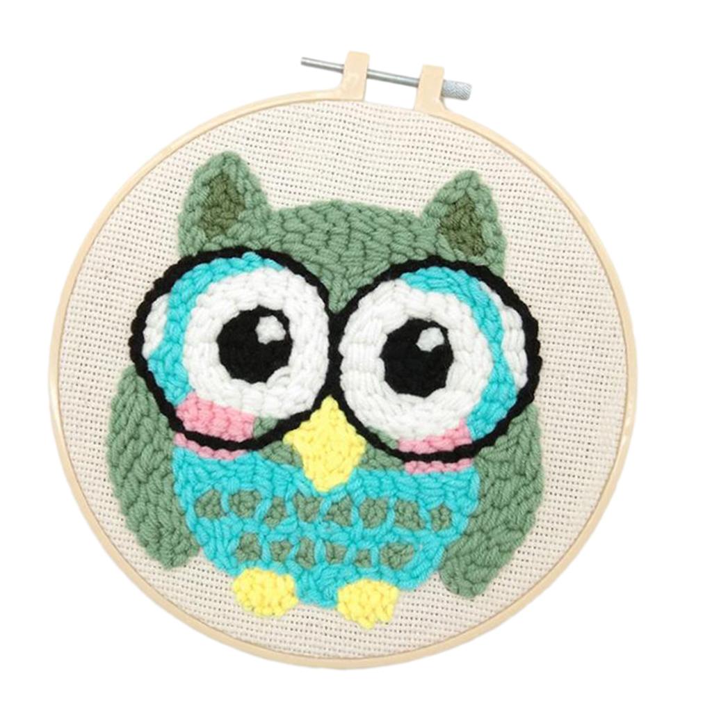 2 Sets Animal Owl Punch Kits With Punch Embroidery Pen DIY Crafts