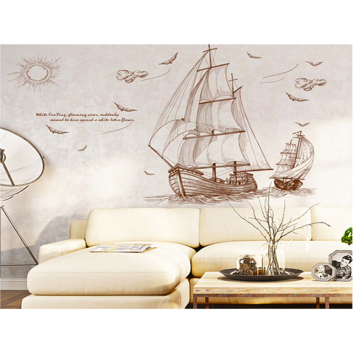 Decal dán tường thuyền buồm nâu xl8277