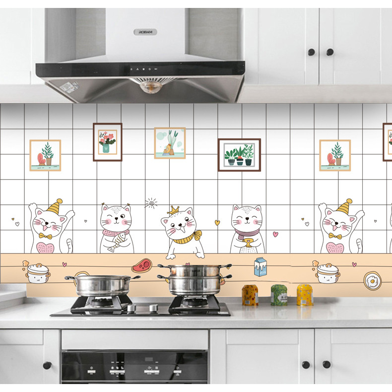 Cuộn 3 MÉT Decal giấy dán bếp tráng nhôm cách nhiệt khổ 60cm mèo khung hình