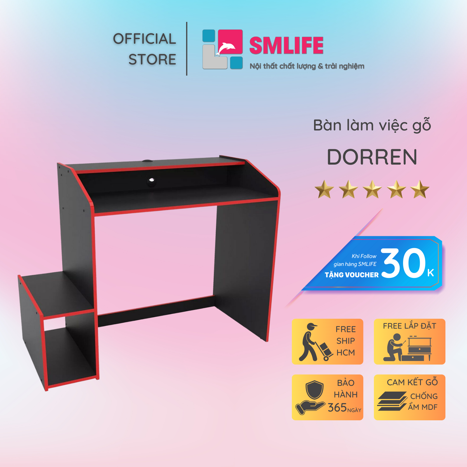 Bàn làm việc, bàn học gỗ hiện đại SMLIFE Dorren | Gỗ MDF dày 17mm chống ẩm | D120xR50xC90cm