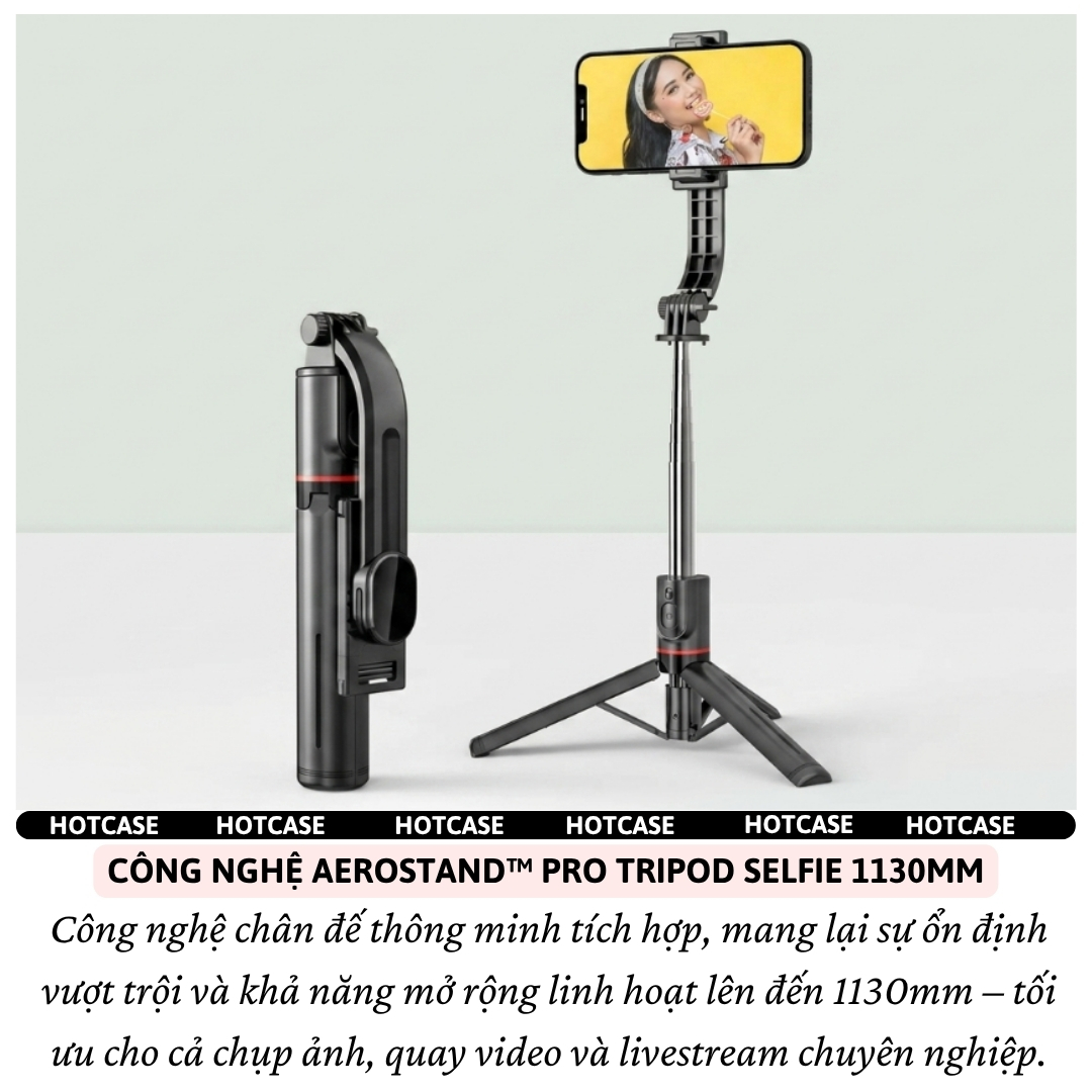 Gậy chụp hình selfie bluetooth tripod 3 chân remote xoay 360 HOTCASE l12 hợp kim nhôm điều khiển chụp cho iPhone 17 16 15 14, samsung, oppo, vivo - Gập Gọn 3in1, Chống Rung Cực Đỉnh, Cao 1130mm - hàng nhập khẩu