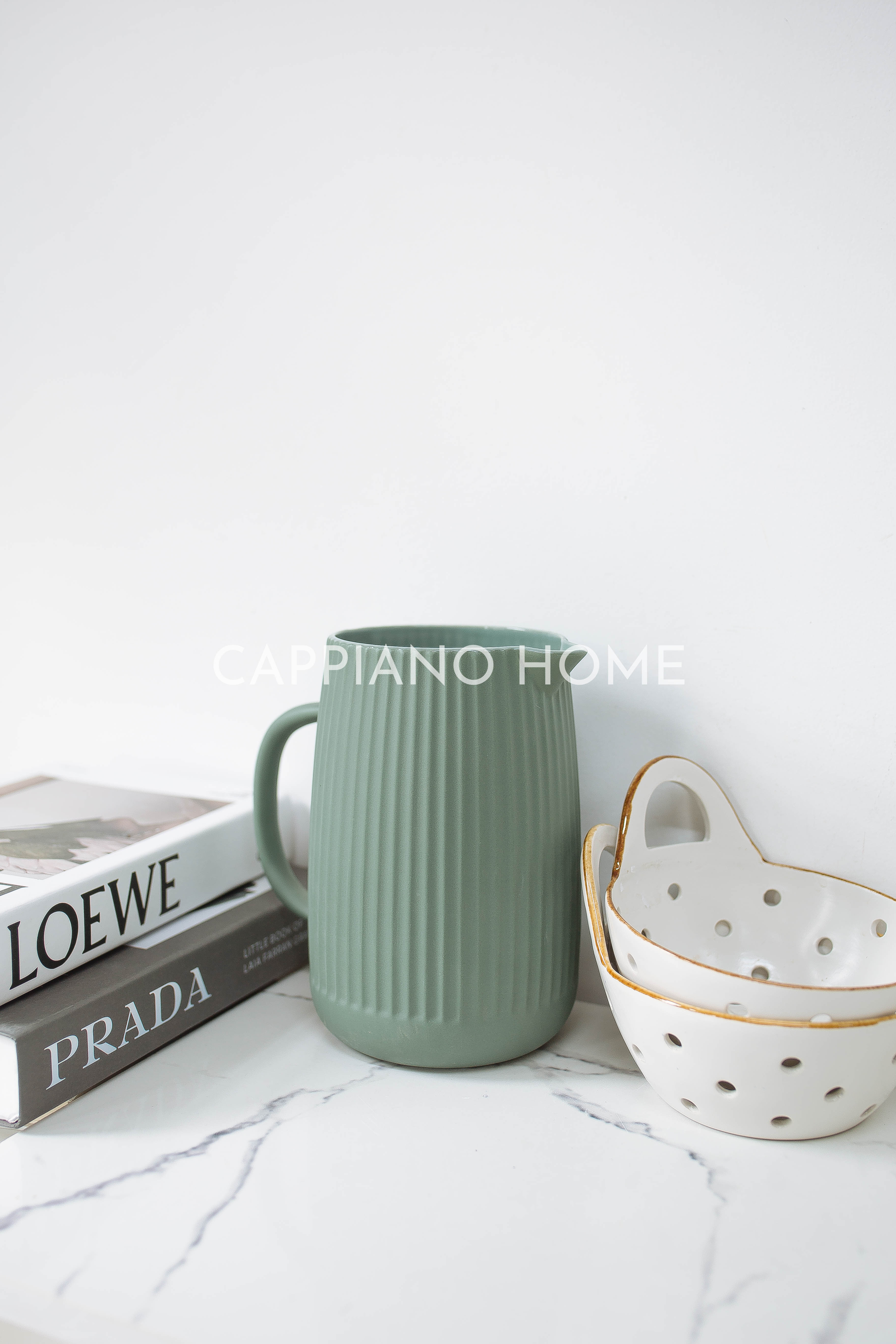 Lọ hoa sứ, bình hoa gân xanh miệng rót | Cappiano Home