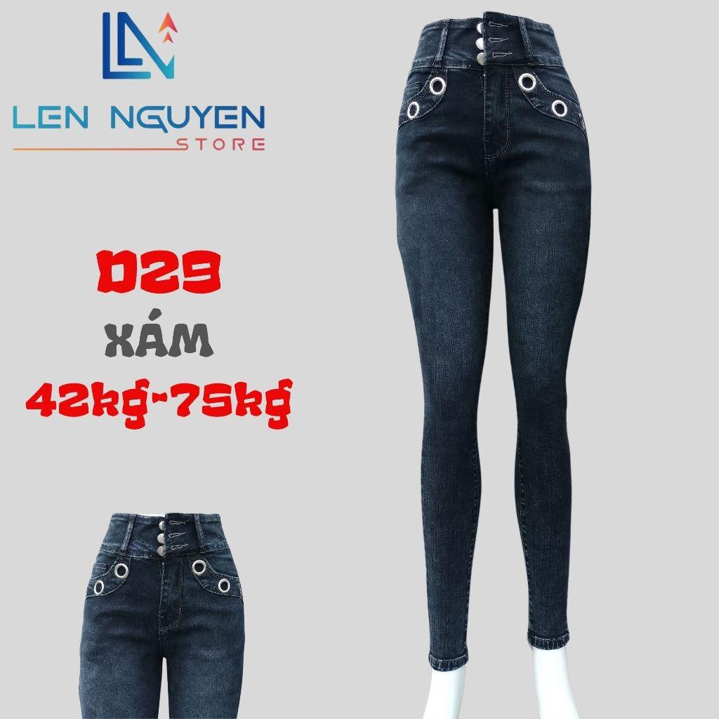 D29_Quần jean nữ, dài, lưng cao, quần bò nữ dáng ôm, quần rin nữ có big size, cho 42kg đến 75kg,LEN NGUYEN STORE - Xanh
