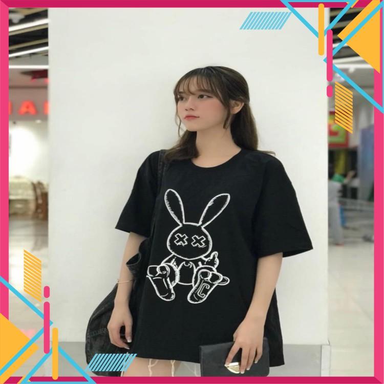 Áo Thun UNISEX Nam Nữ THỎ ĐEN Tay Lửng From Rộng Giá Rẻ