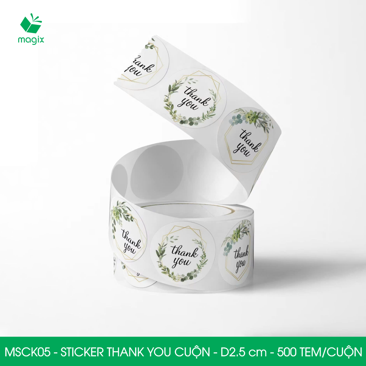 MSCK05 - D2.5 cm - Cuộn 500 sticker thank you tròn, nhãn dán thank you, tem dán cảm ơn