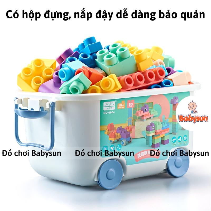 Đồ chơi lắp ghép nhựa dẻo 50 chi tiết có hộp đựng. xếp hình thông minh an toàn cho bé