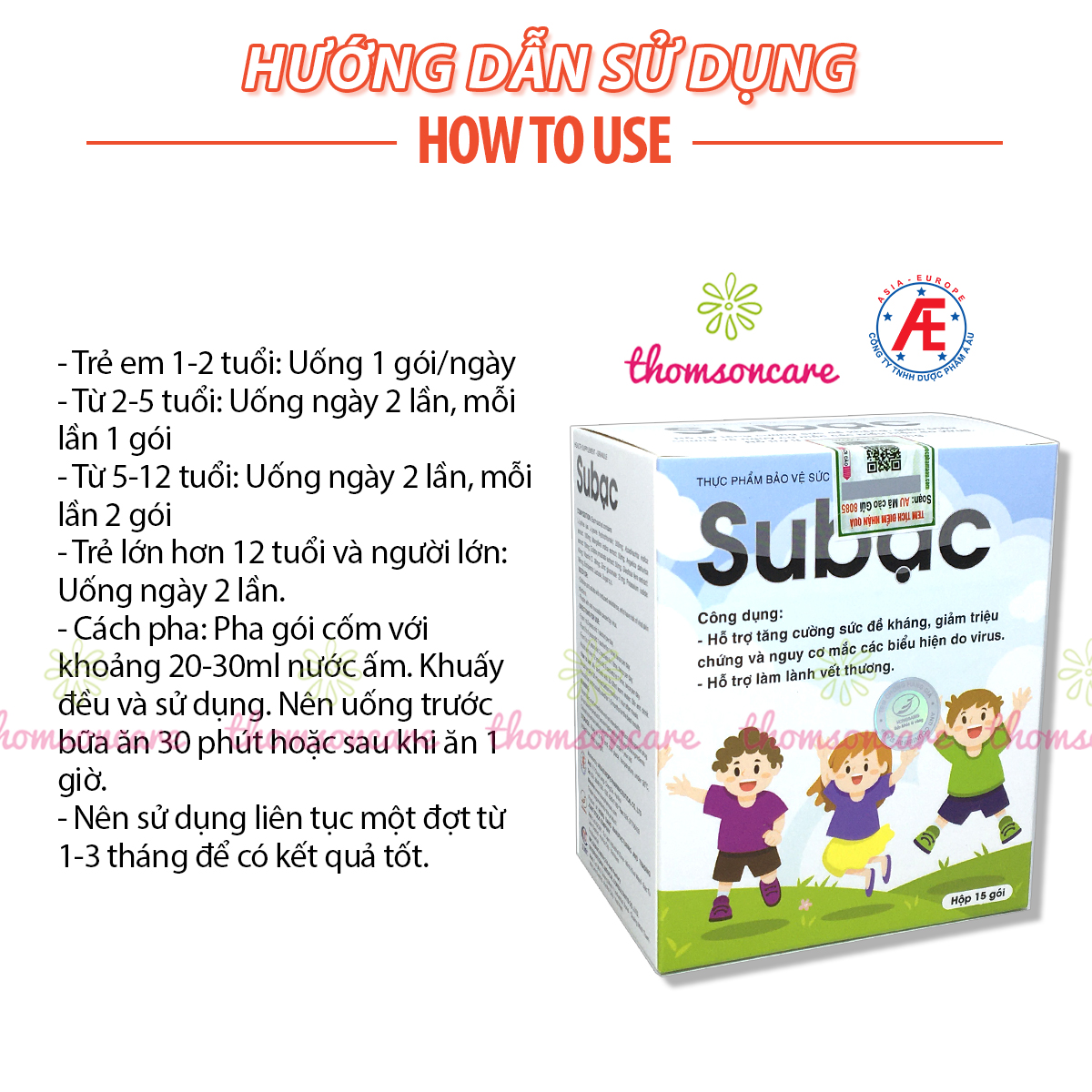 Cốm Su Bạc - Tăng cường sức đề kháng, hệ miễn dịch cho bé - Subac từ lysine, cao lá xoài, vitamin C