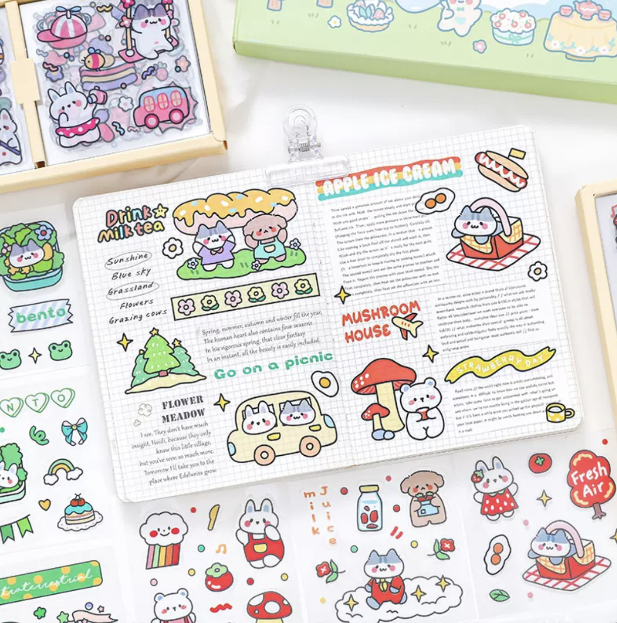 Sticker hộp 200 tấm hình dán dễ thương Spring Picnic