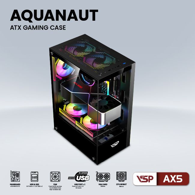 Vỏ máy tính Case VSP AX5 Gaming Kính cường lực - Hàng chính hãng VSP phân phối