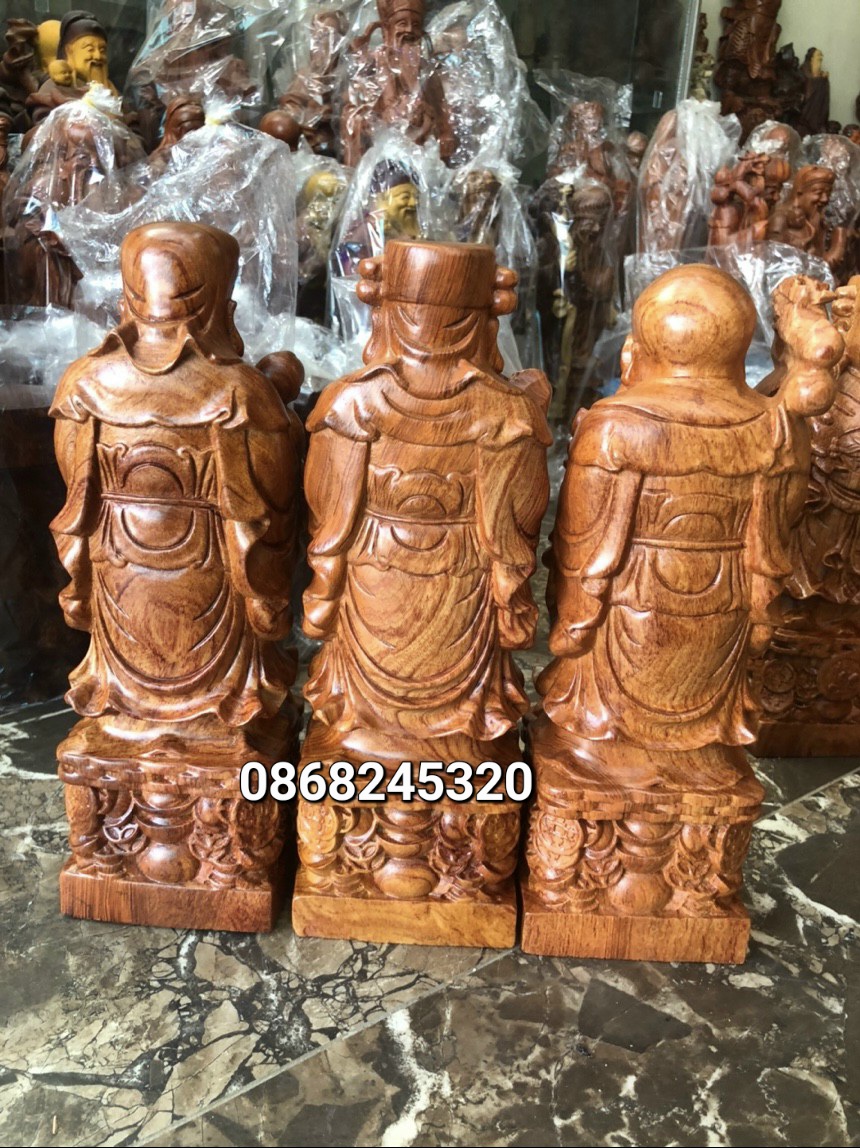 Bộ tượng phật tam đa phúc lộc thọ gỗ hương đá kt cao 60cm