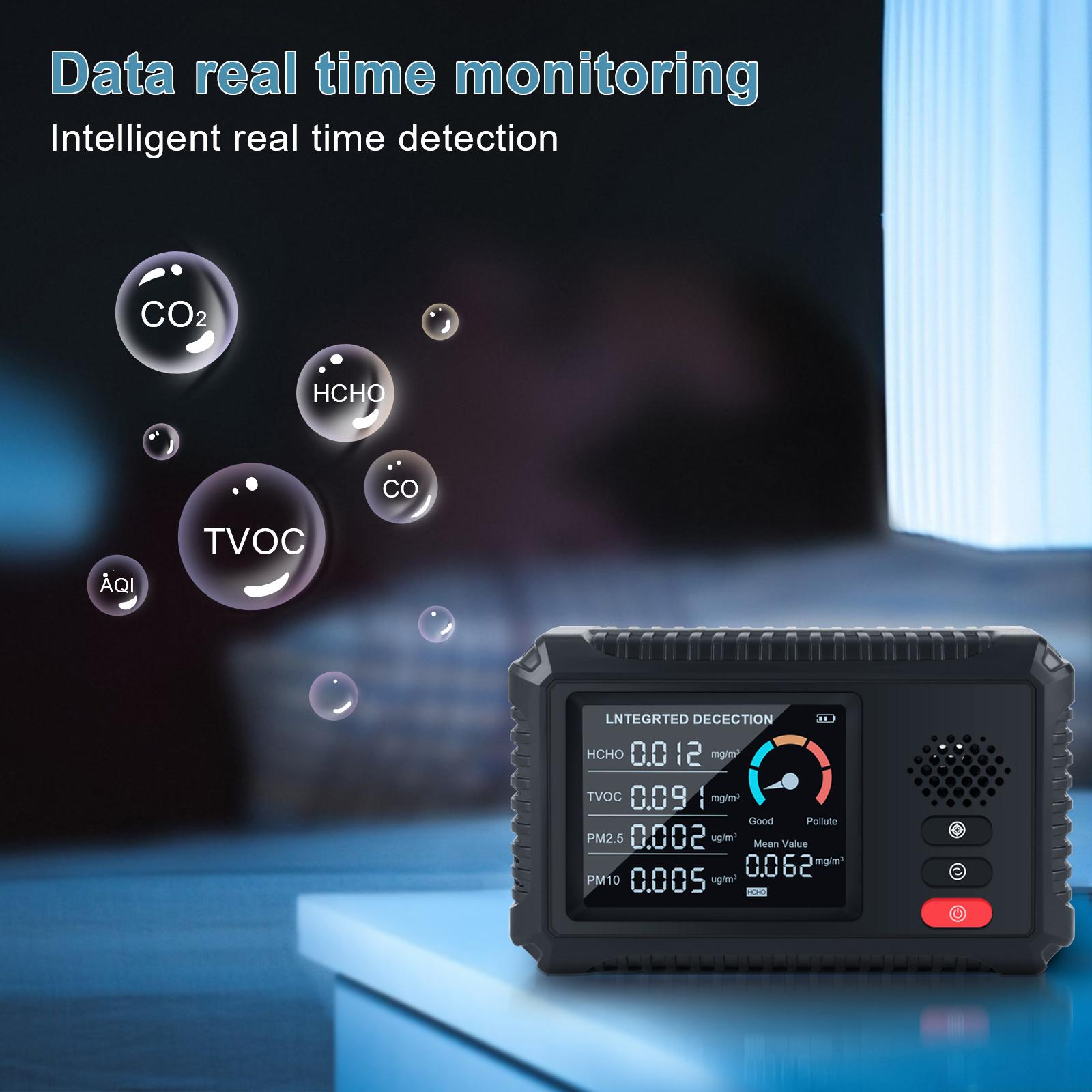 Air Quality Monitor Formaldehyde Detector TVOC PM2.5/PM10 Tester Air Gas Detector Real Time Data Monitoring