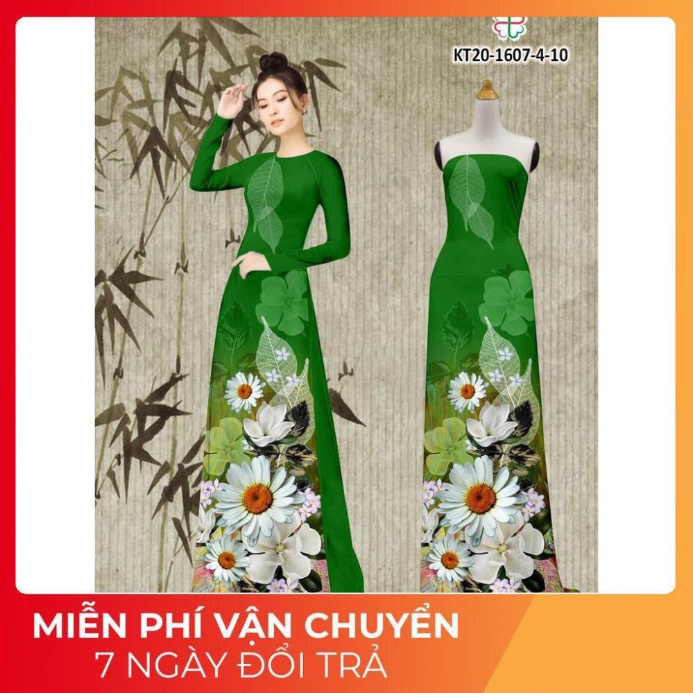 Áo Dài Truyền Thống Lụa Nhật In Hoa 3D Siêu Đẹp