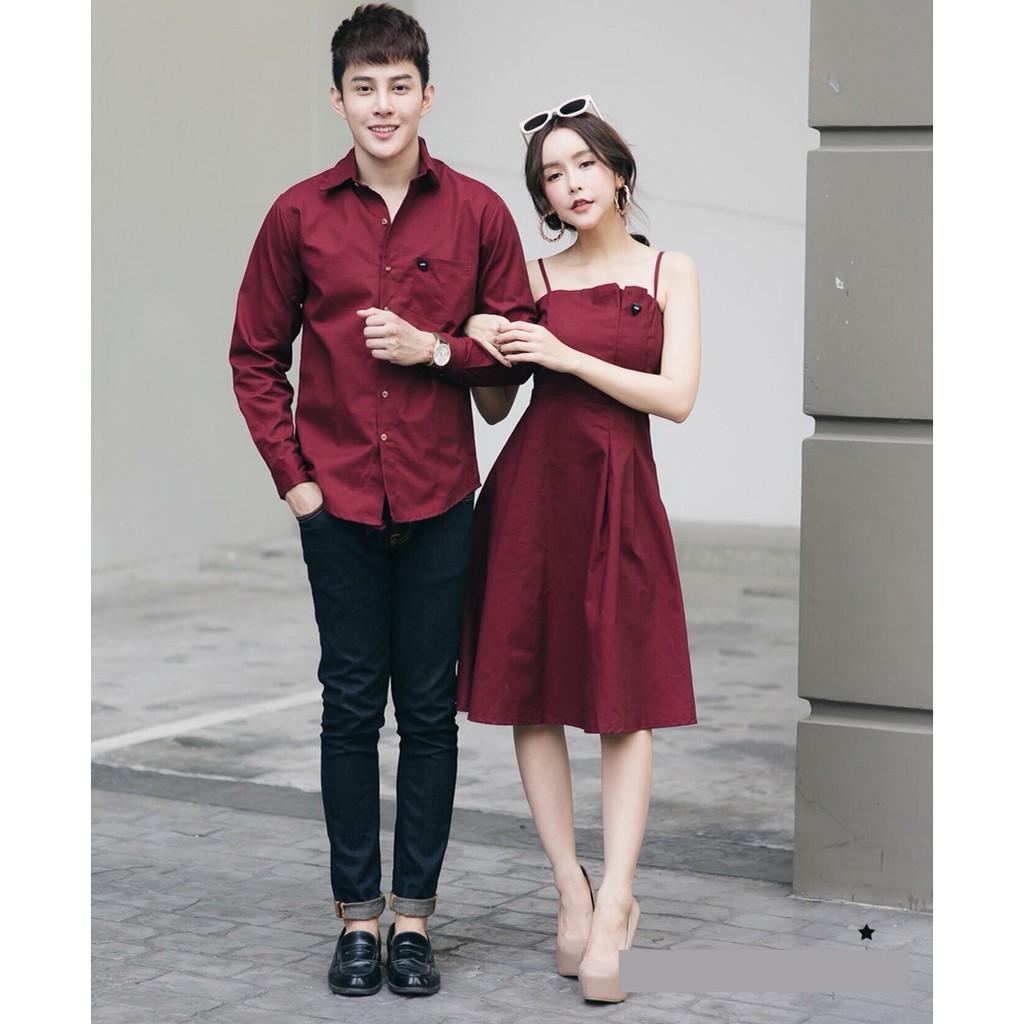 Áo đôi áo cặp áo váy cặp đôi chụp cưới, đồ đôi nam nữ màu đỏ đô - đồ đôi VSM - AV165