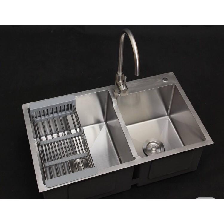 CHẬU CHÉN CAO CẤP INOX 304,KÈM VÒI NÓNG LẠNH INOX 304,(BÔ SẢN PHÂM GỒM CHAU CHÉN,BỘ XẢ CHẬU,RỔ ĐA NĂNG,VÒI NÓNG LẠNH)