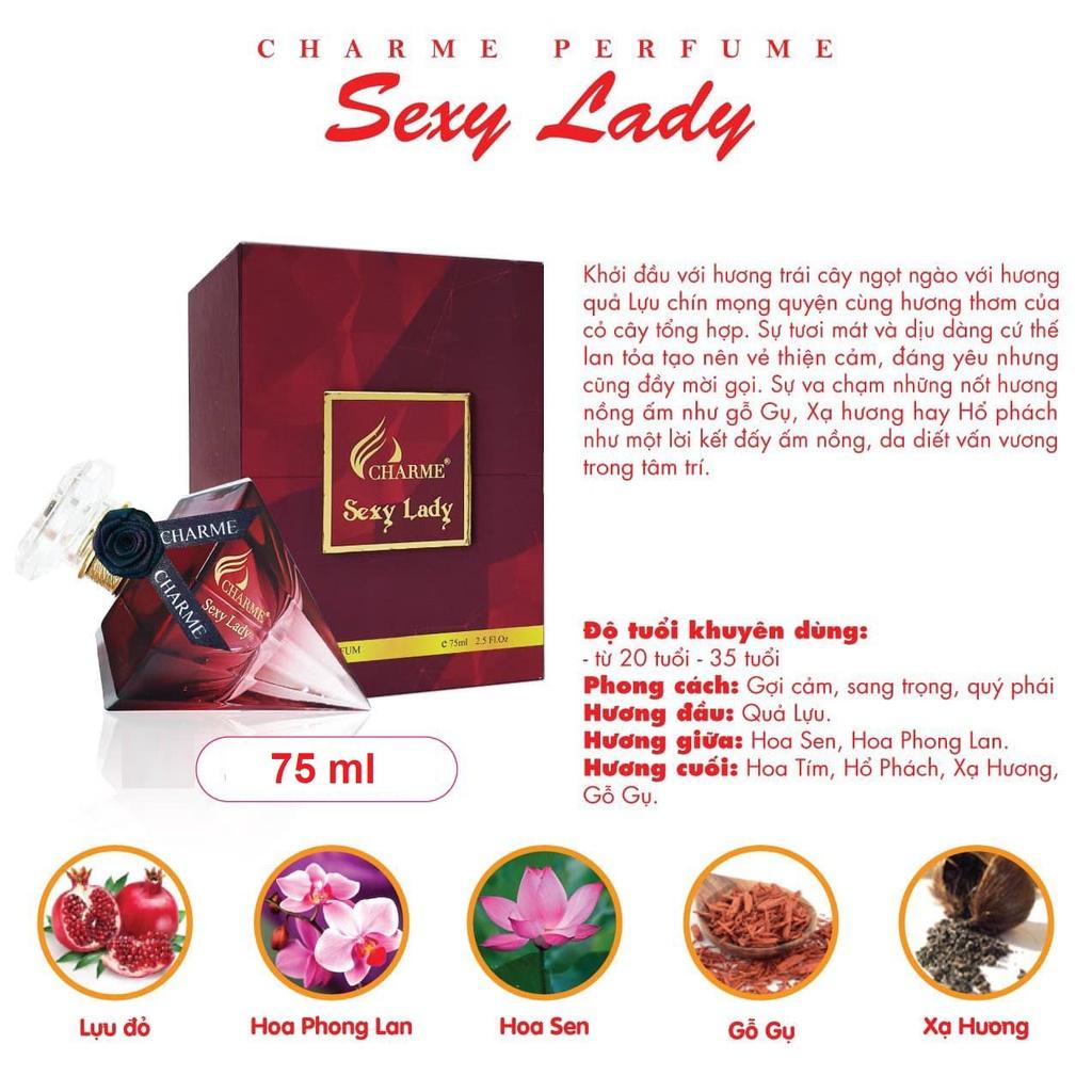 Nước hoa nữ sang trọng, Charme Sexy Lady, hương nước hoa chính hãng, nốt hương trái cây bí ẩn và cuốn hút, 75ml